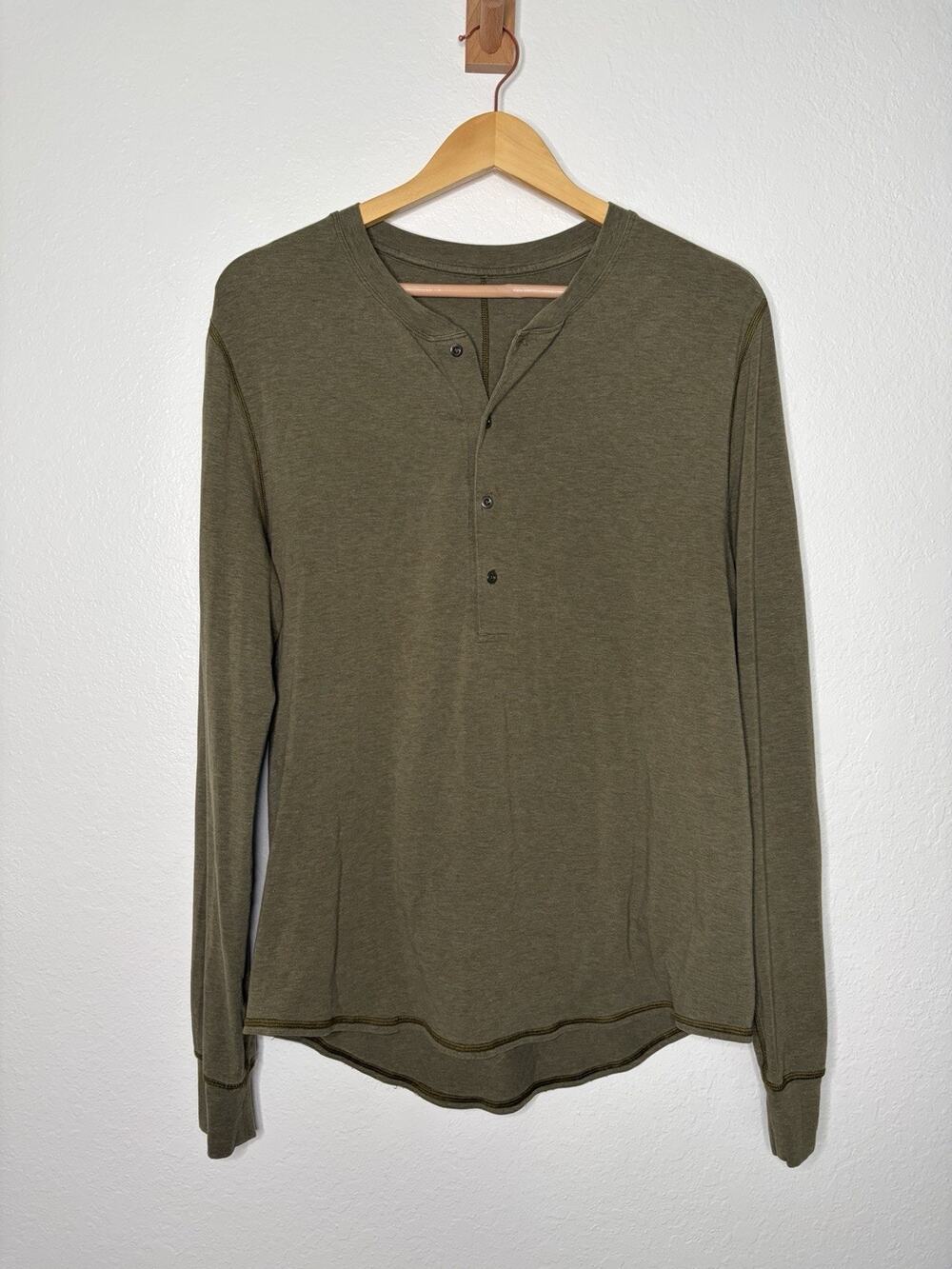 Lululemon Olive Green Long Sleeve Henley Shirt Men's Size Large